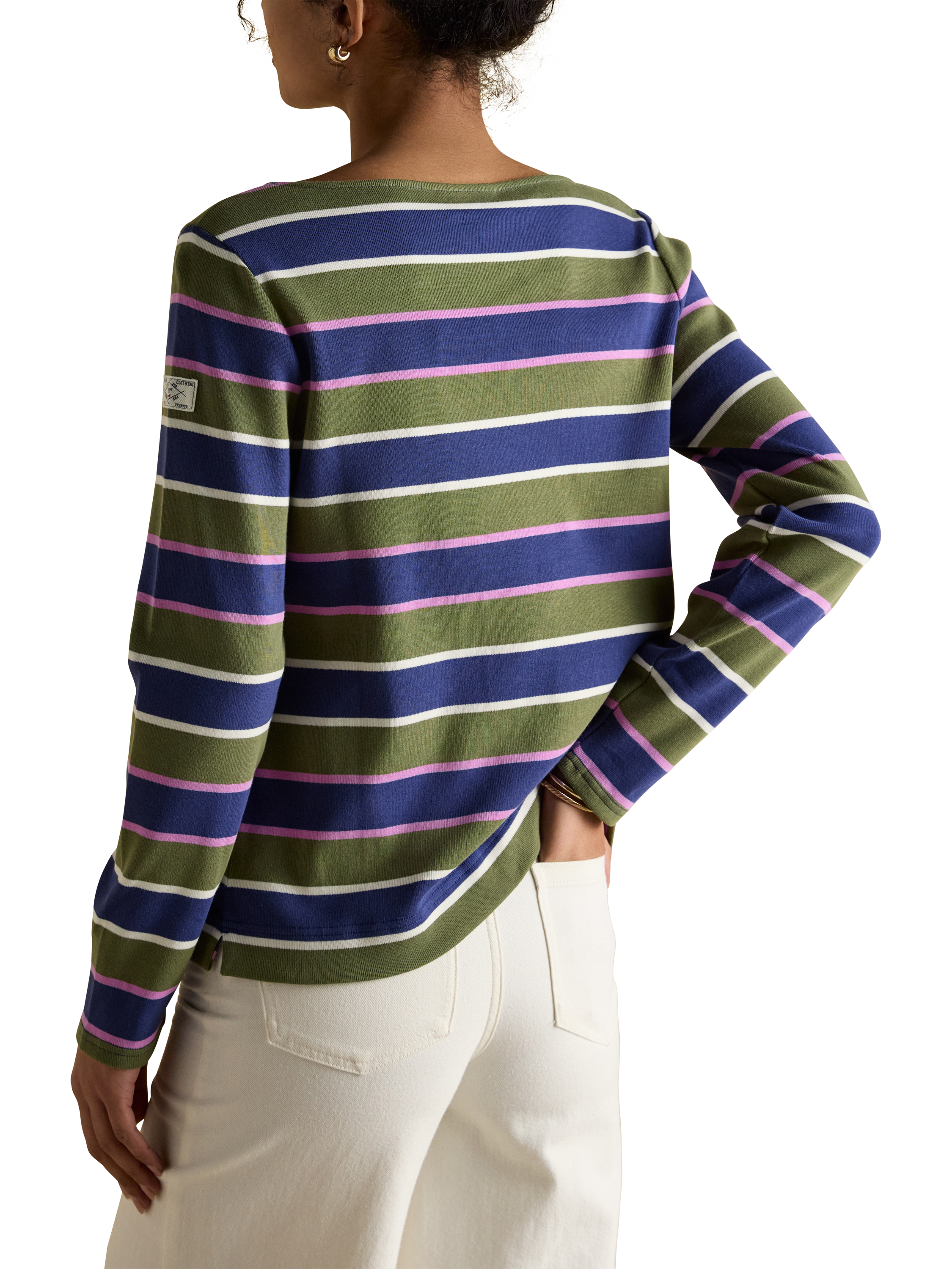 Product image 3 of 7, which shows Joules Classic Harbour Stripe Top, Green/Multi, 6