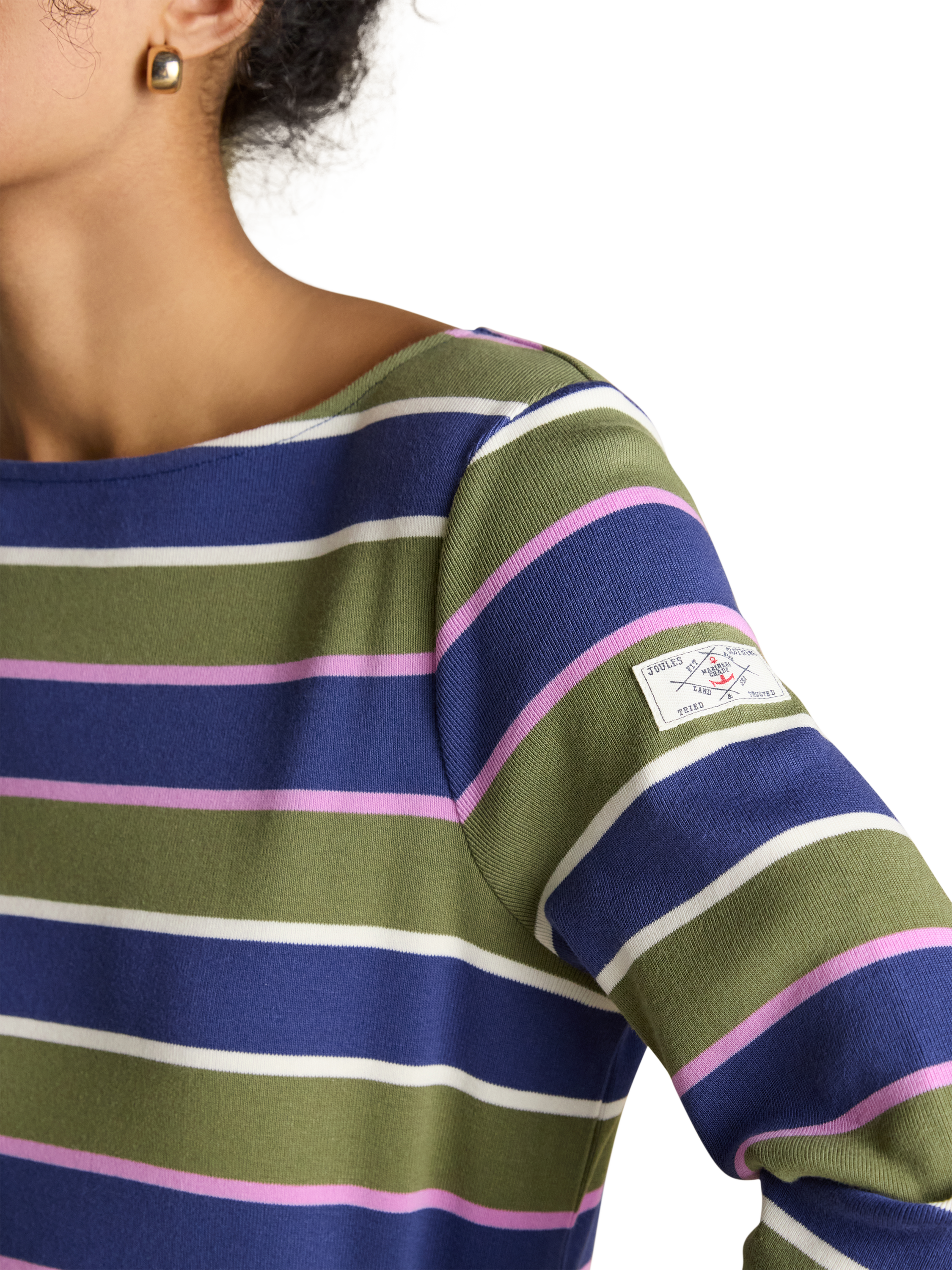 Product image 5 of 7, which shows Joules Classic Harbour Stripe Top, Green/Multi, 6