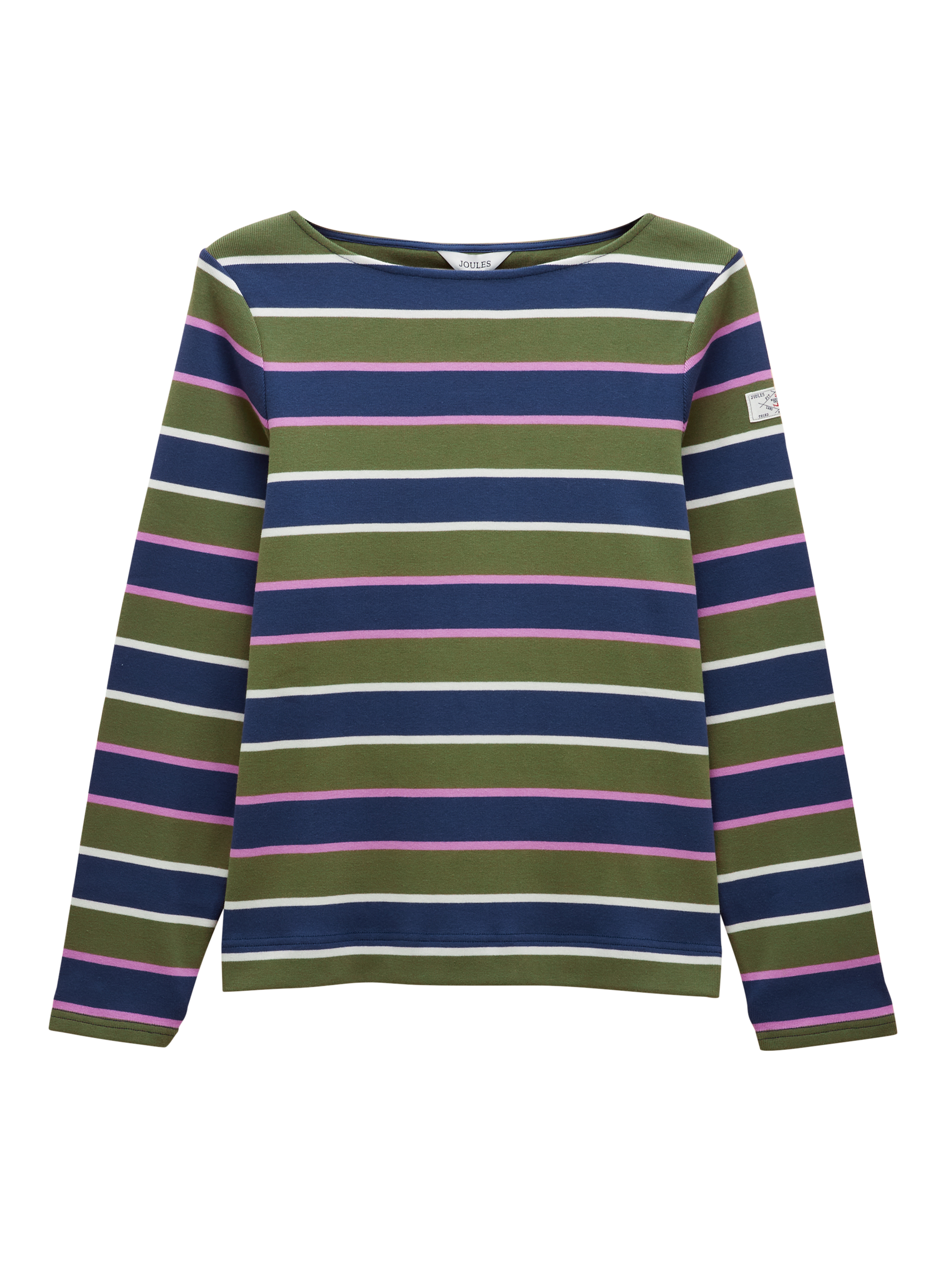 Product image 7 of 7, which shows Joules Classic Harbour Stripe Top, Green/Multi, 6