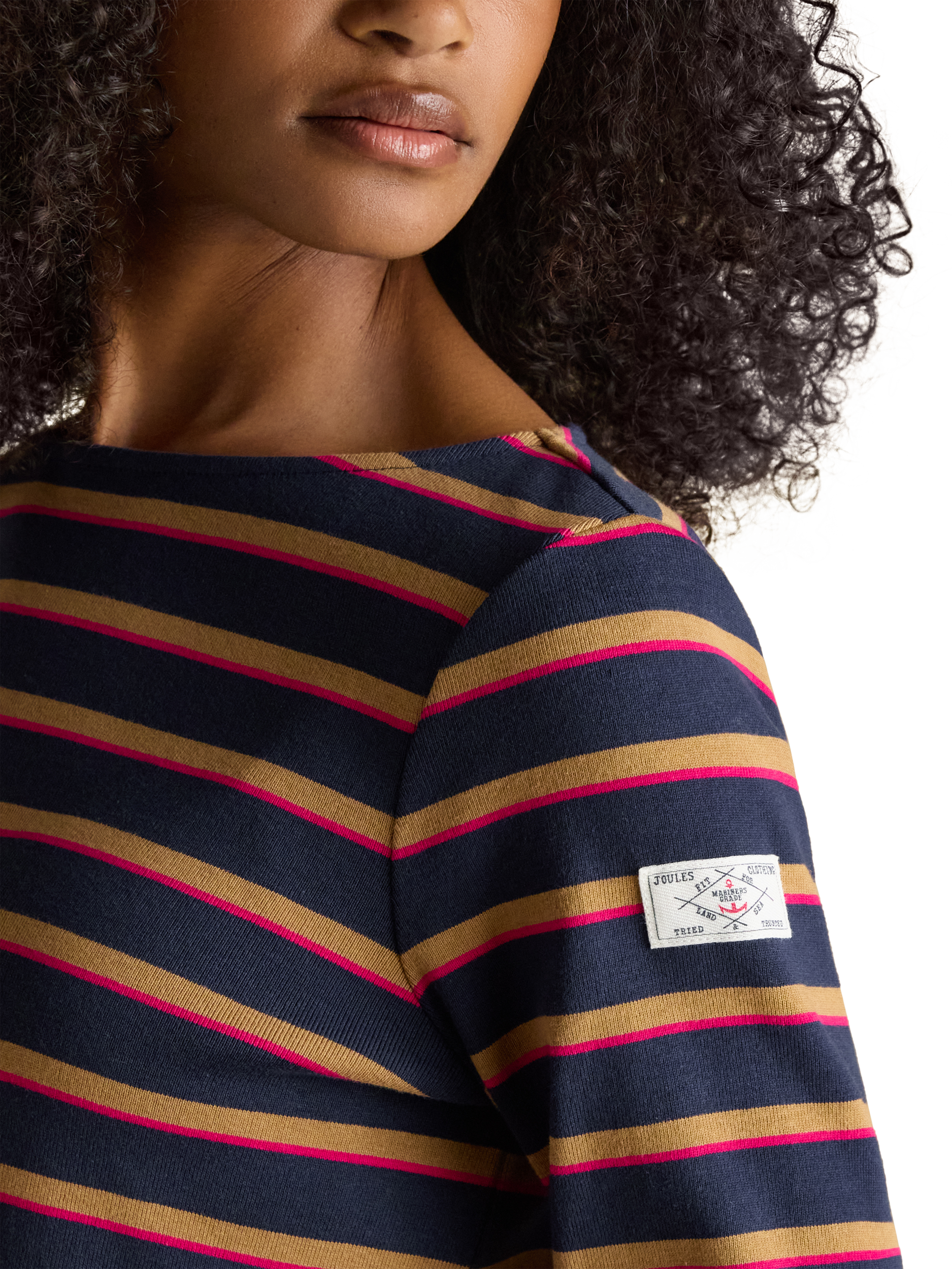 Product image 2 of 7, which shows Joules Classic Harbour Stripe Top, Navy/Tan, 6