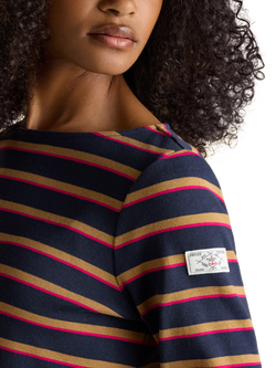 Joules Classic Harbour Stripe Top, Navy/Tan - view 2, Navy/Tan