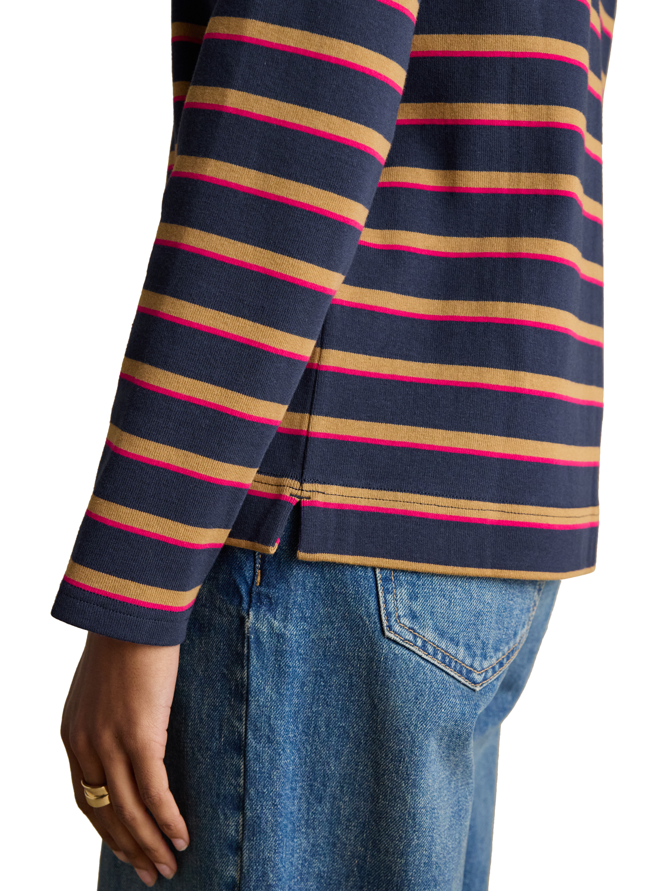 Product image 5 of 7, which shows Joules Classic Harbour Stripe Top, Navy/Tan, 6