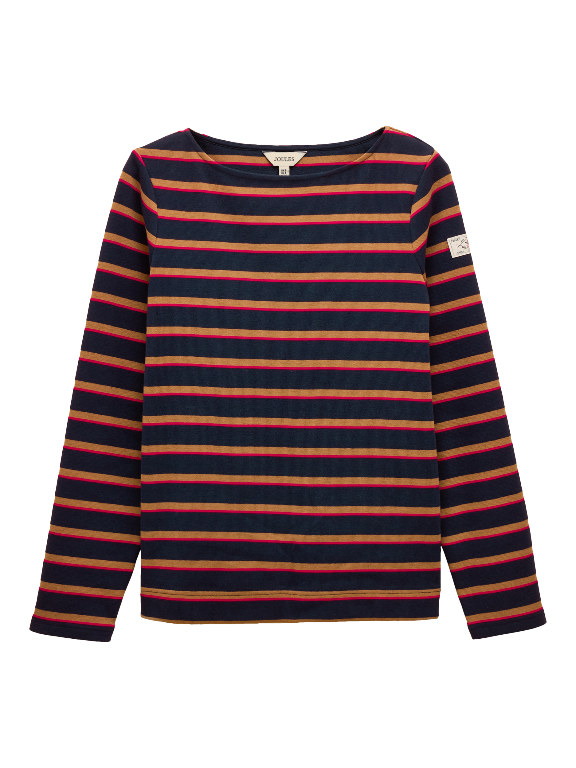 Product image 6 of 7, which shows Joules Classic Harbour Stripe Top, Navy/Tan, 6