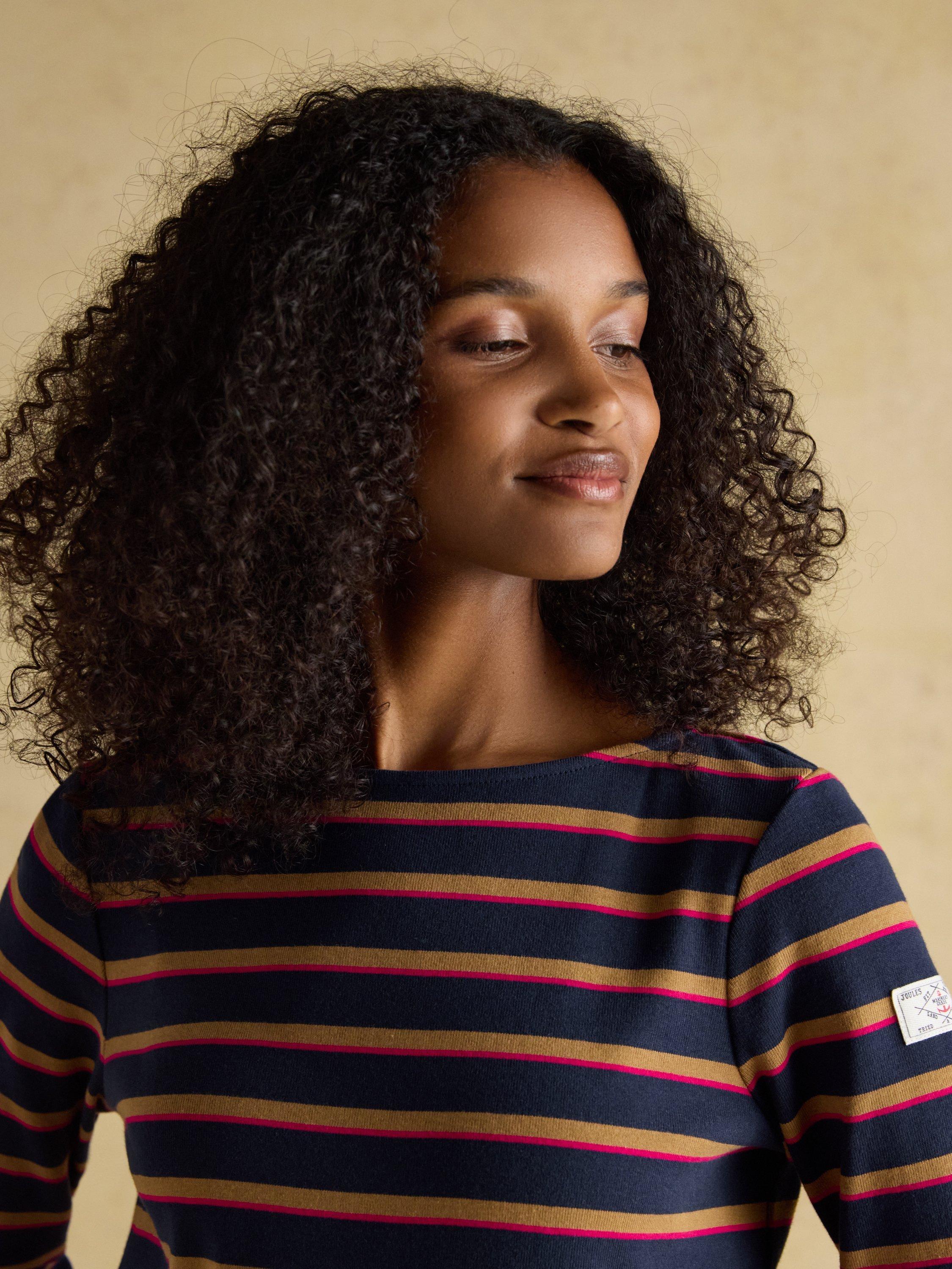 Product image 7 of 7, which shows Joules Classic Harbour Stripe Top, Navy/Tan, 6