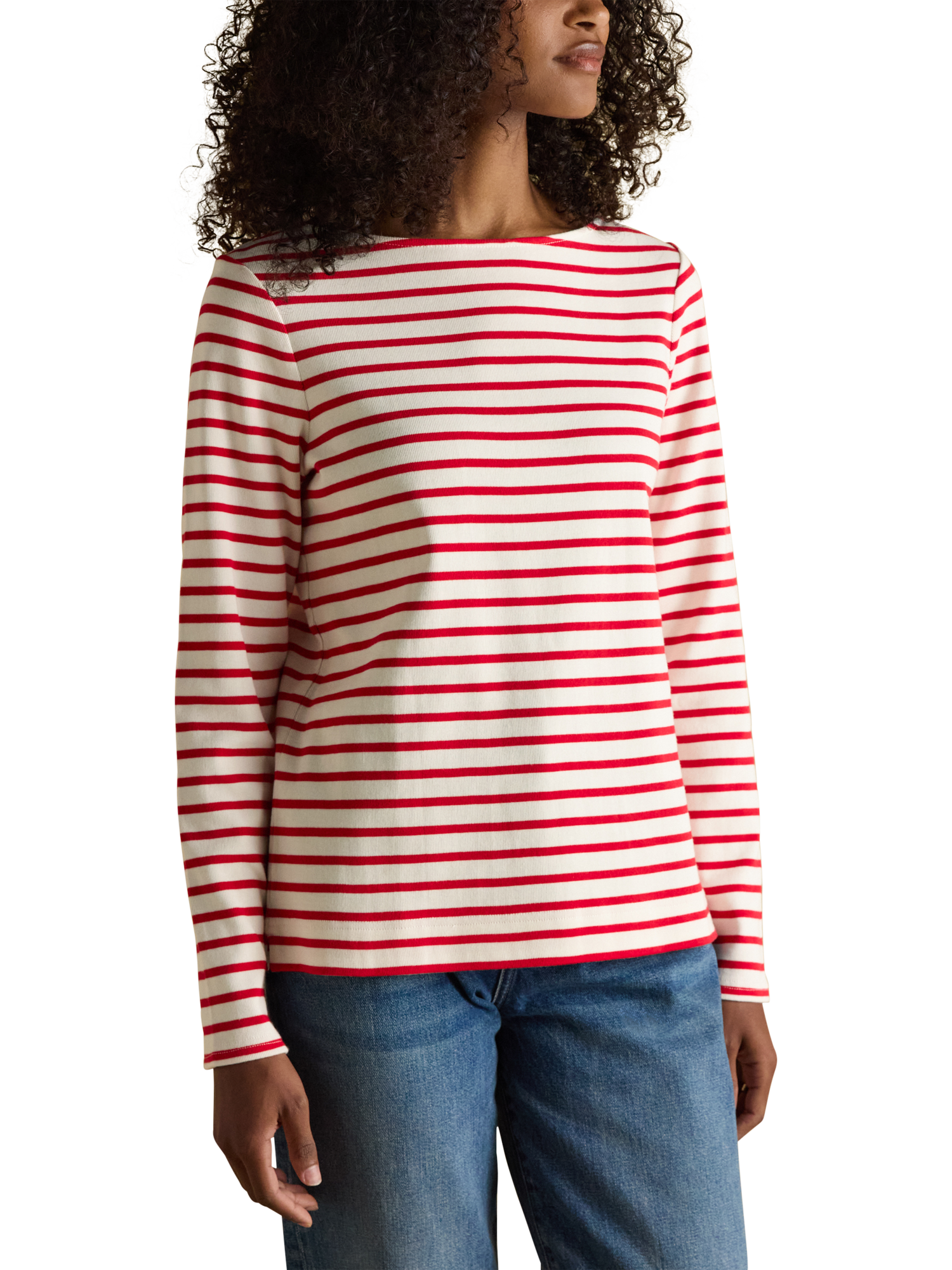 Product image 1 of 8, which shows Joules Classic Harbour Stripe Top, Red/White, 6