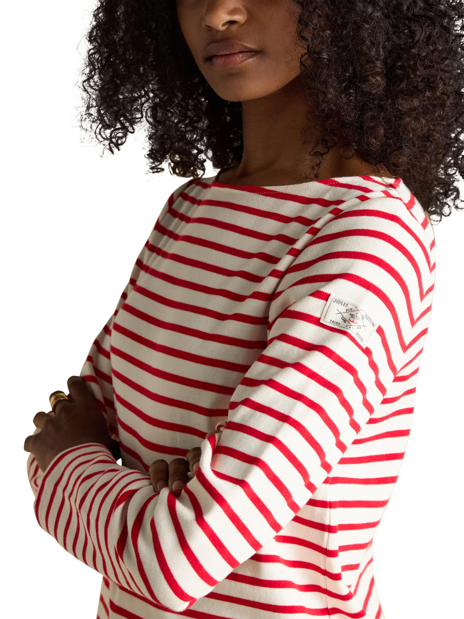 Product image 3 of 8, which shows Joules Classic Harbour Stripe Top, Red/White, 6