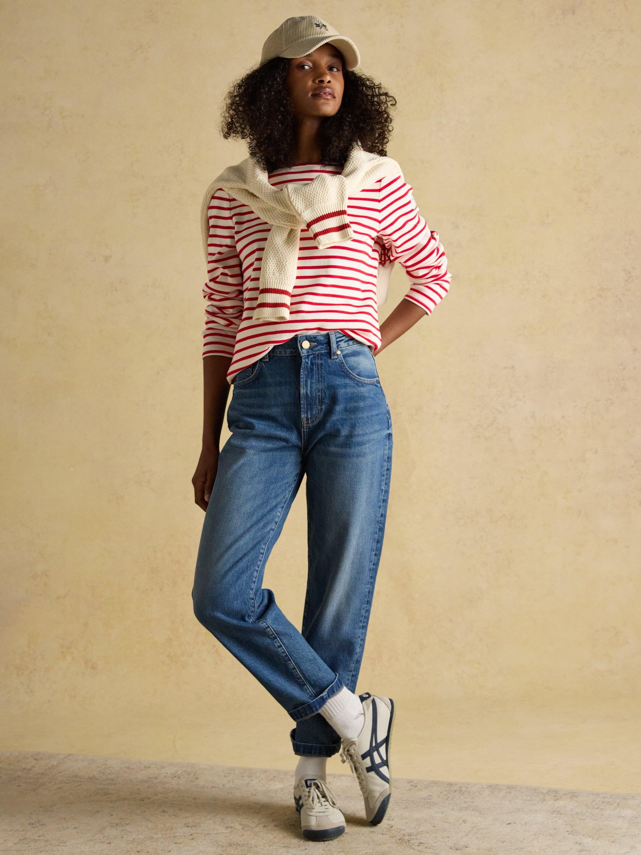 Product image 7 of 8, which shows Joules Classic Harbour Stripe Top, Red/White, 6