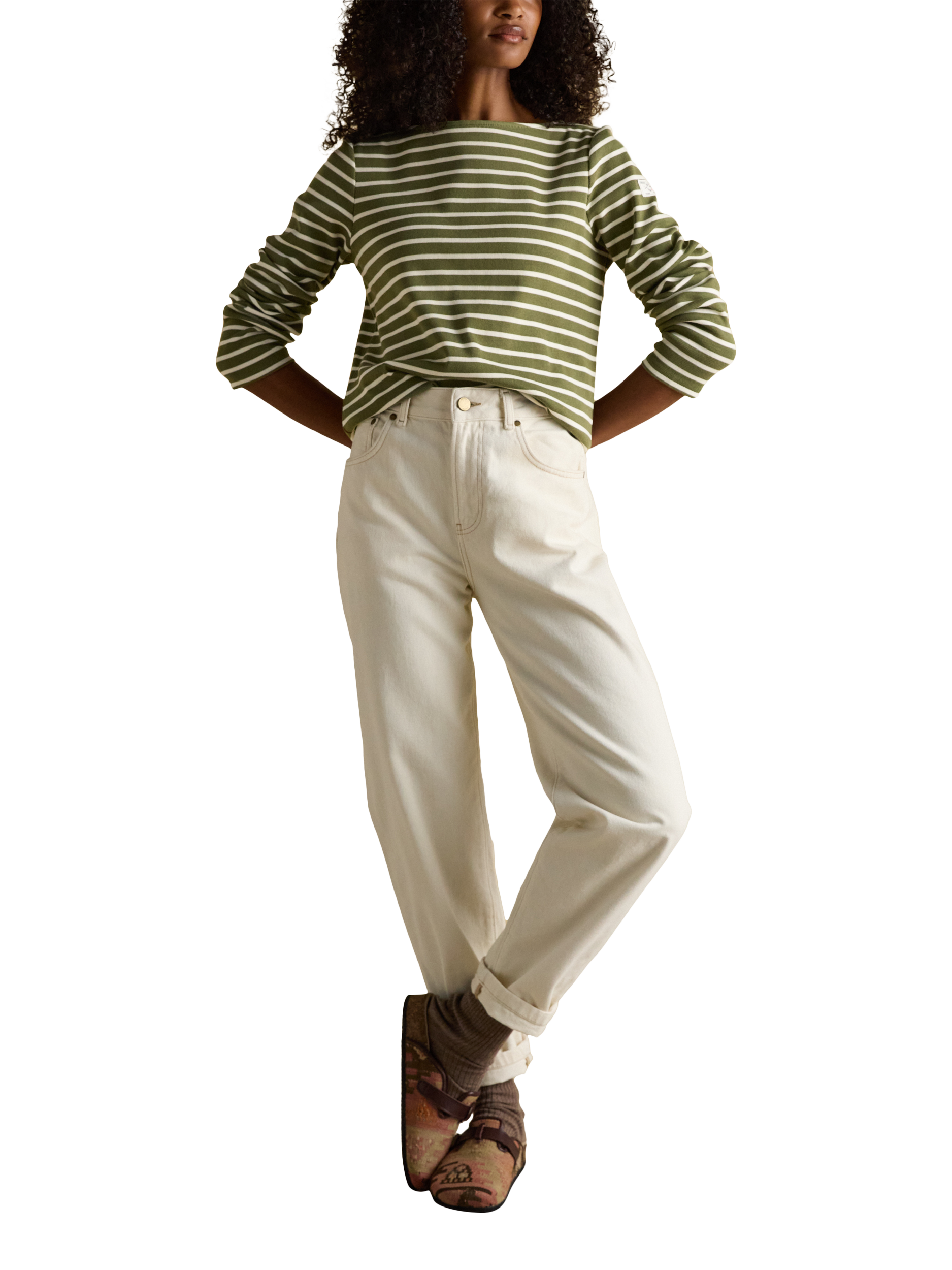 Product image 1 of 7, which shows Joules Classic Harbour Stripe Top, Green/Multi, 6