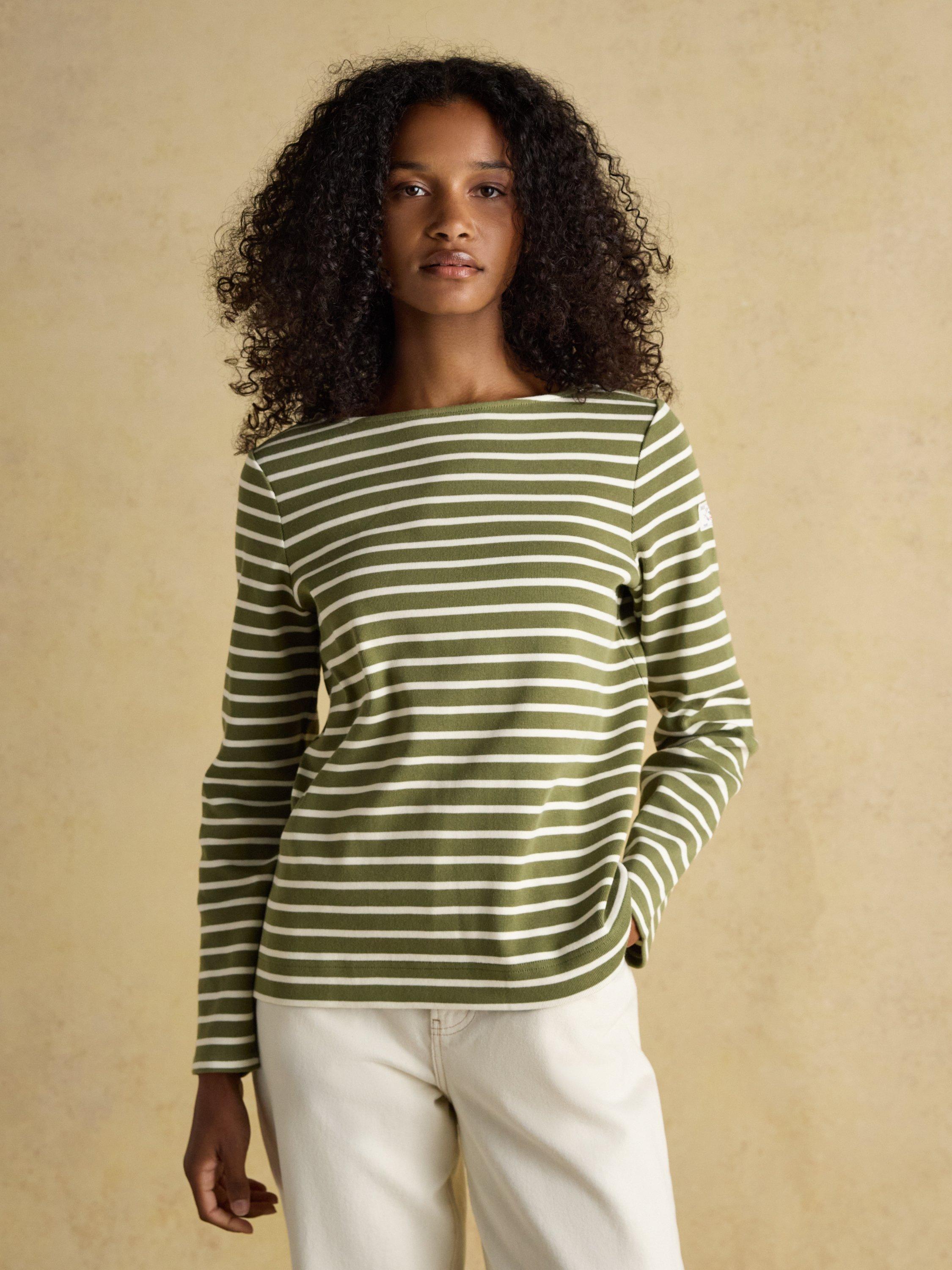 Product image 4 of 7, which shows Joules Classic Harbour Stripe Top, Green/Multi, 6