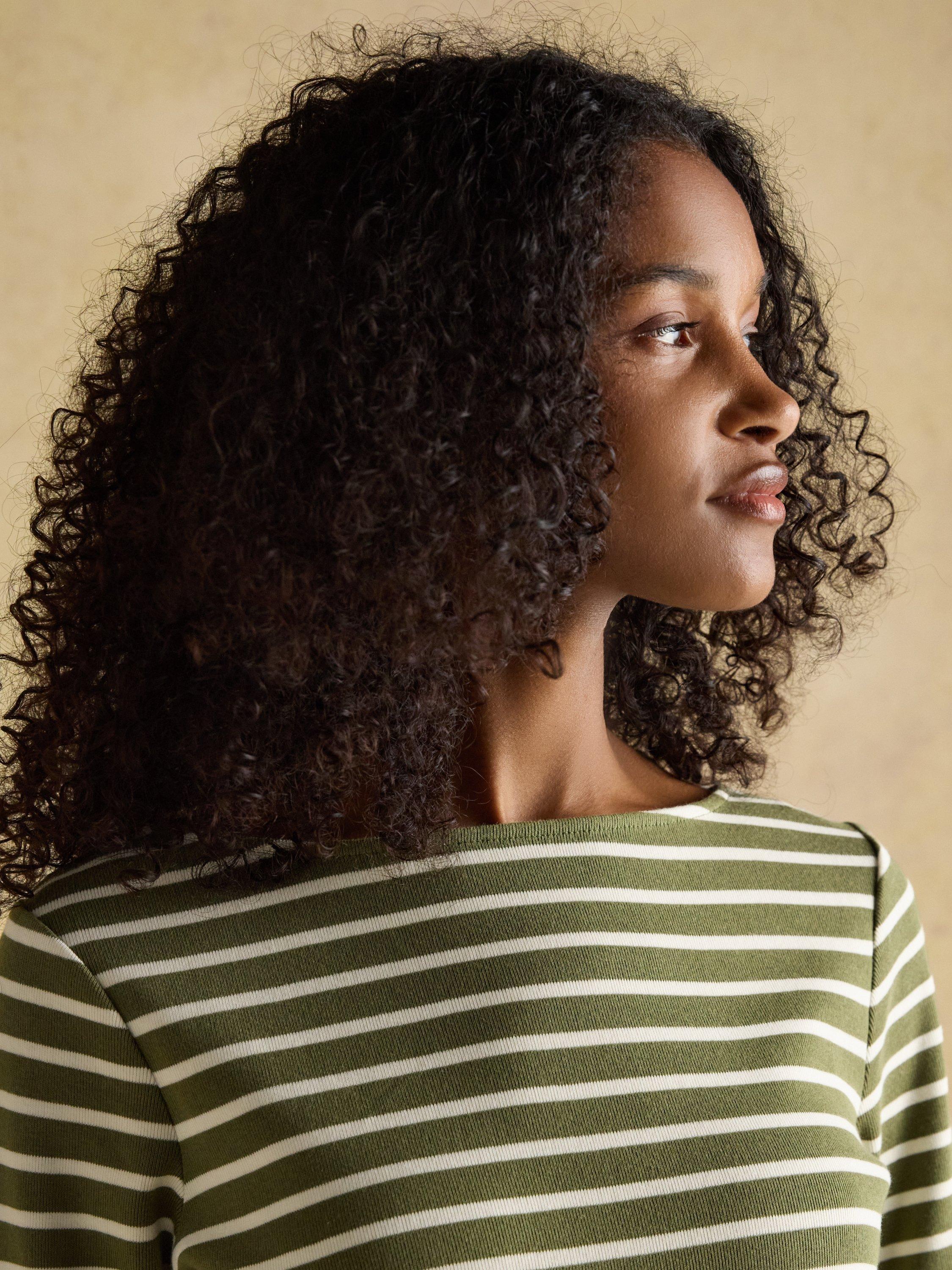 Product image 5 of 7, which shows Joules Classic Harbour Stripe Top, Green/Multi, 6