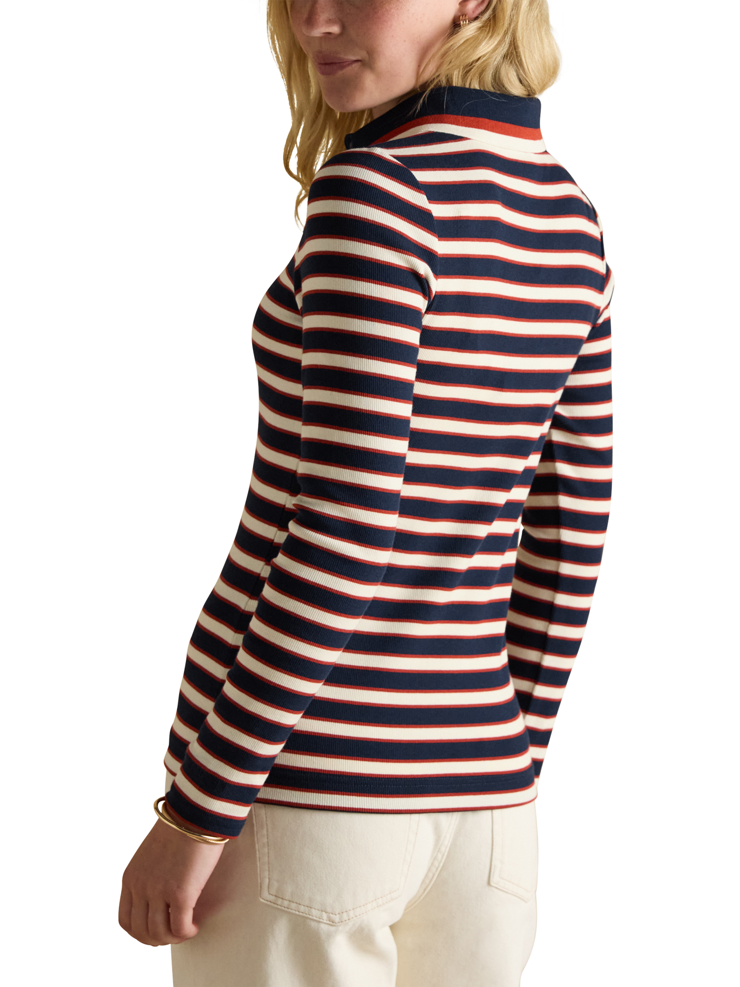 Product image 4 of 7, which shows Joules Fairfield Stripe Polo Shirt, Blue/Red, 14