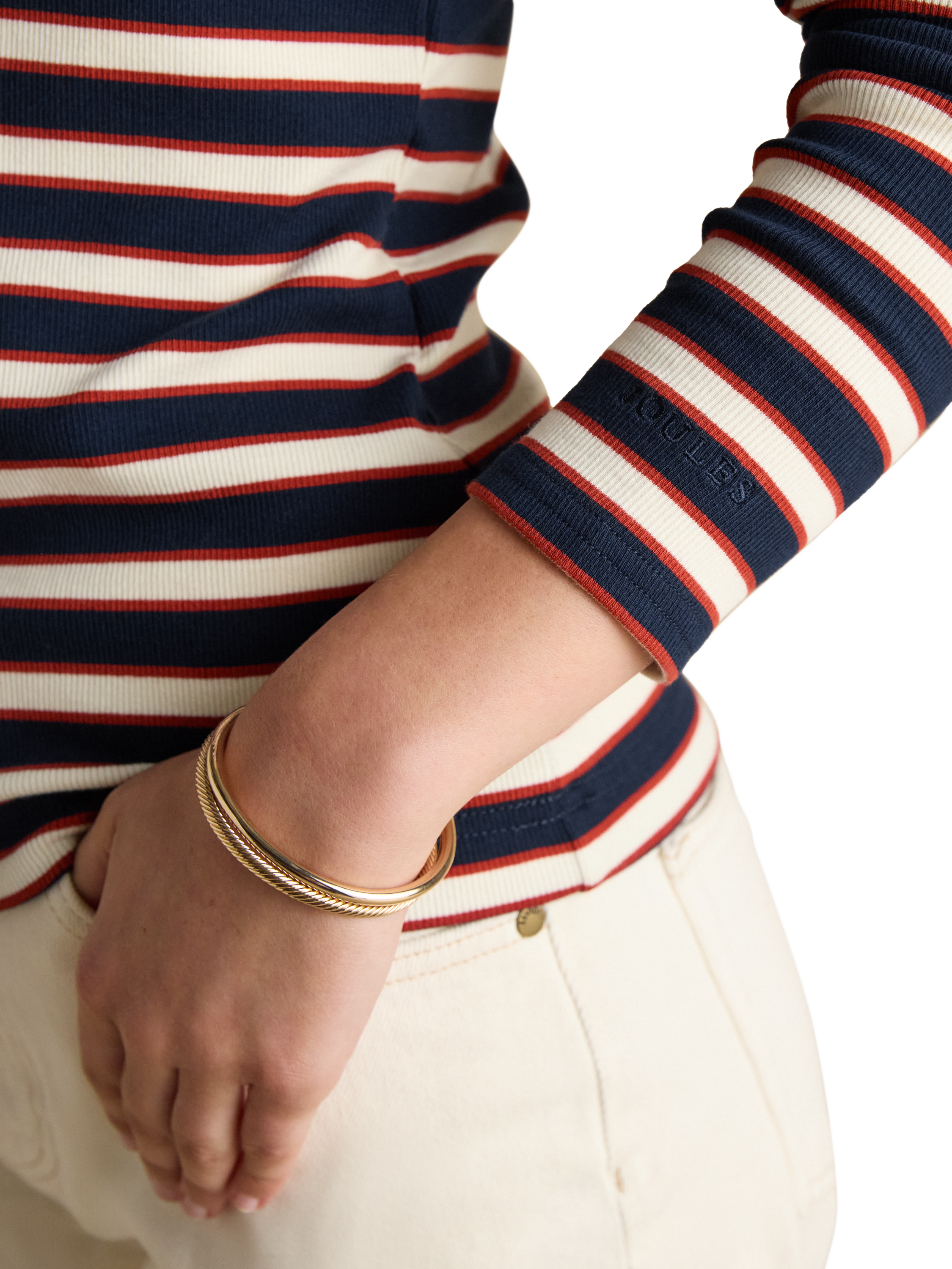 Product image 6 of 7, which shows Joules Fairfield Stripe Polo Shirt, Blue/Red, 14