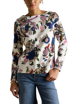 Joules Classic Floral Long Sleeve Top, Cream/Multi, Cream/Multi