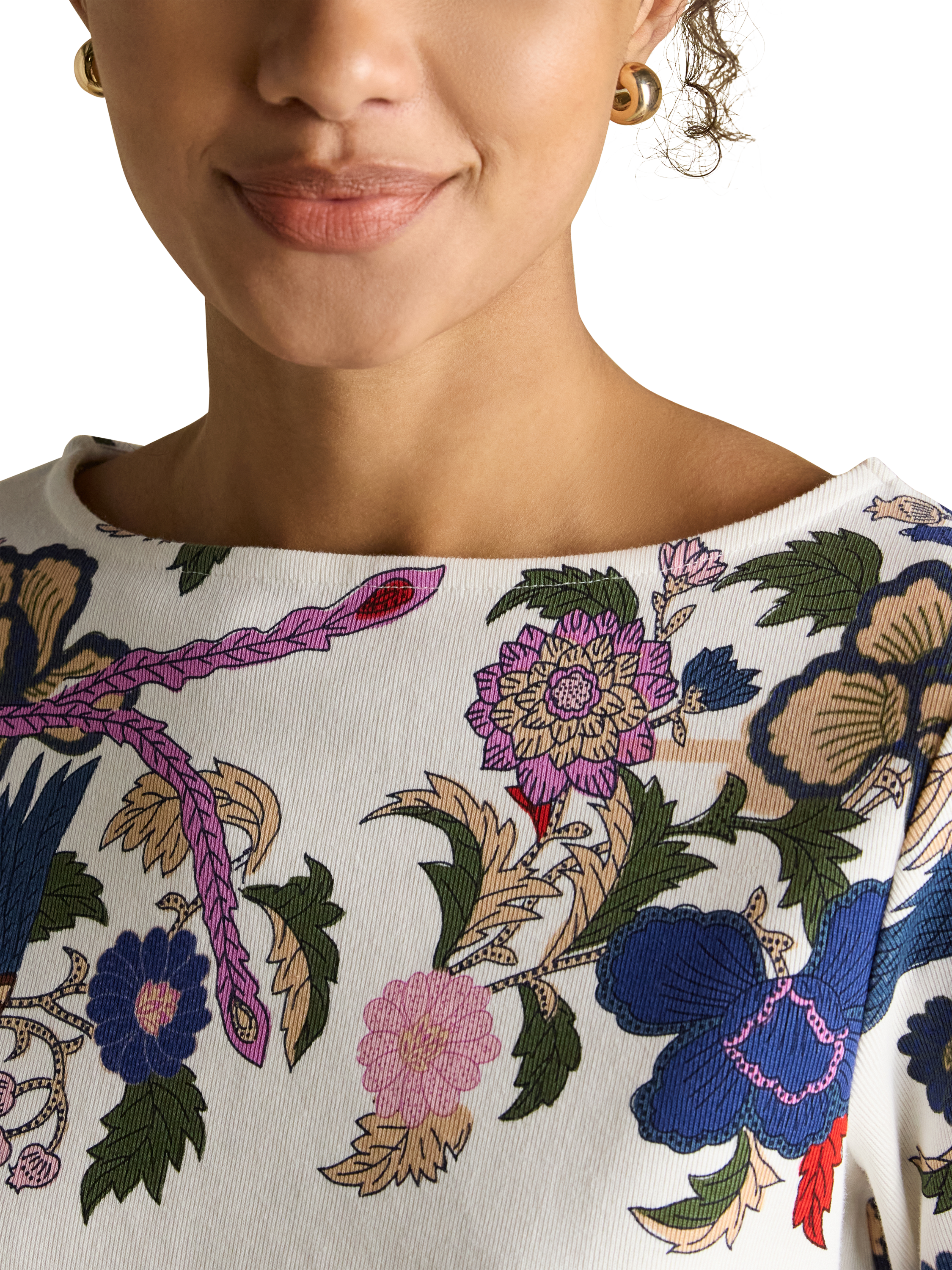 Product image 4 of 7, which shows Joules Classic Floral Long Sleeve Top, Cream/Multi, 6