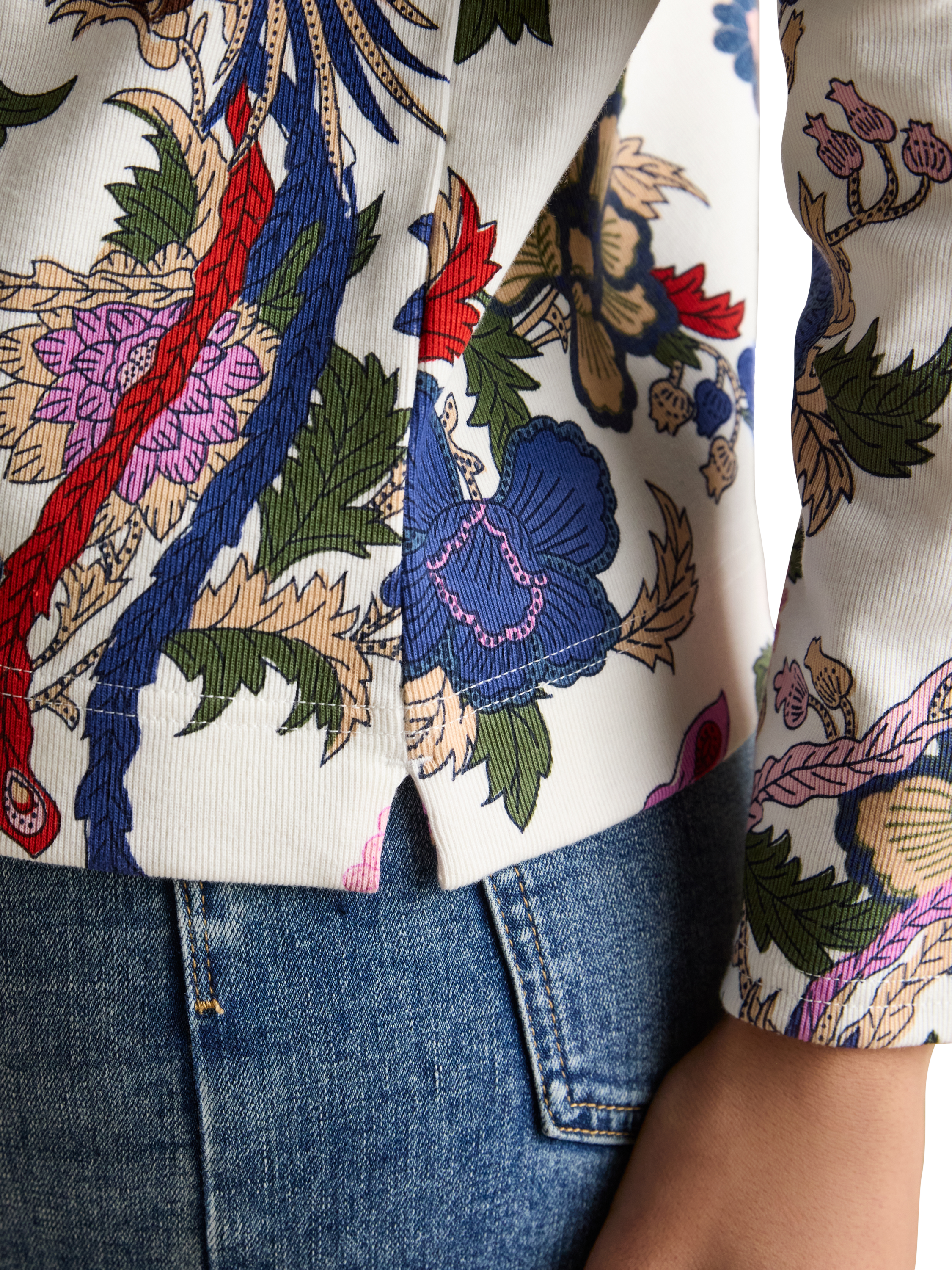 Product image 6 of 7, which shows Joules Classic Floral Long Sleeve Top, Cream/Multi, 6