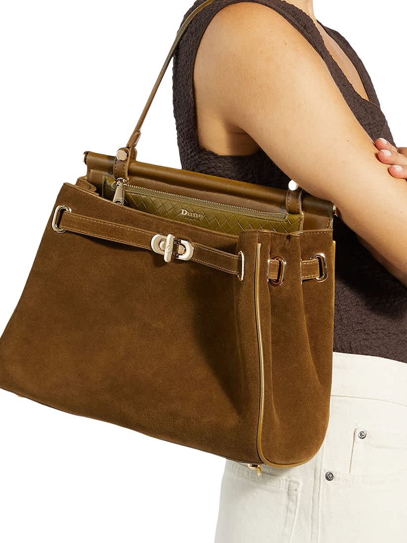 Product image 2 of 5, which shows Dune London Dynamic M Leather Shoulder Bag, Khaki