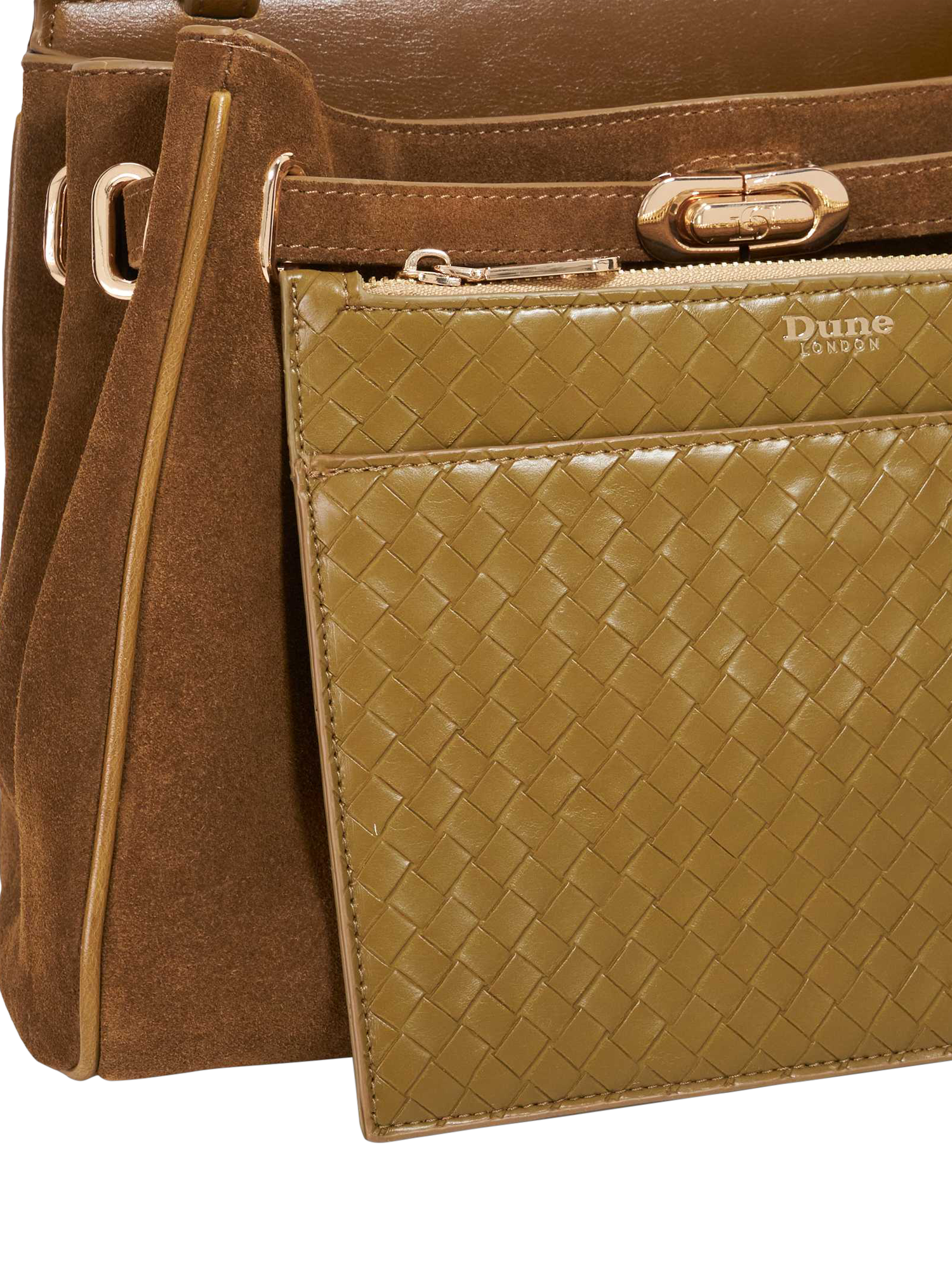 Product image 5 of 5, which shows Dune London Dynamic M Leather Shoulder Bag, Khaki