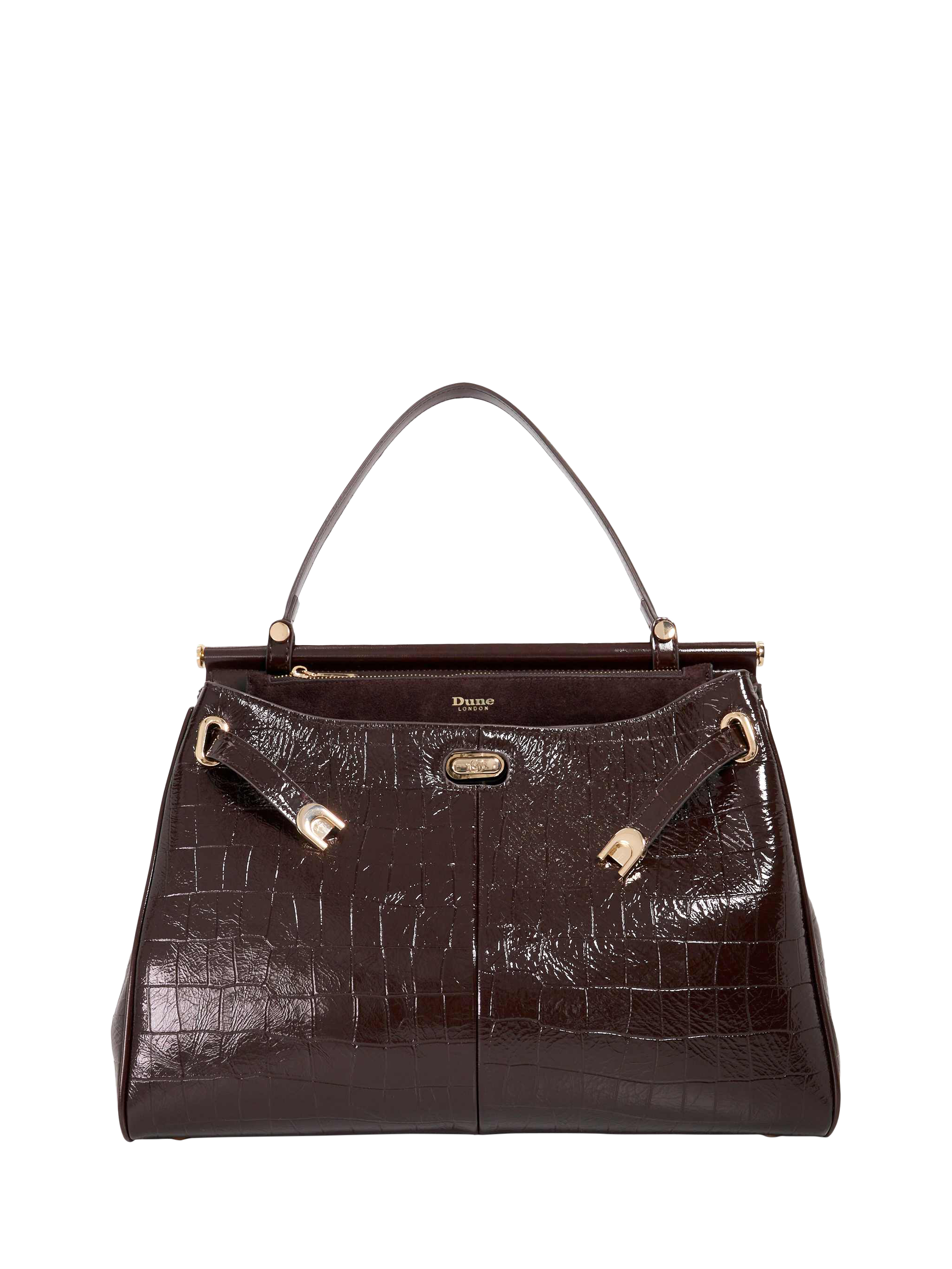 Product image 1 of 5, which shows Dune London Dynamic Croc Leather Handbag, Brown