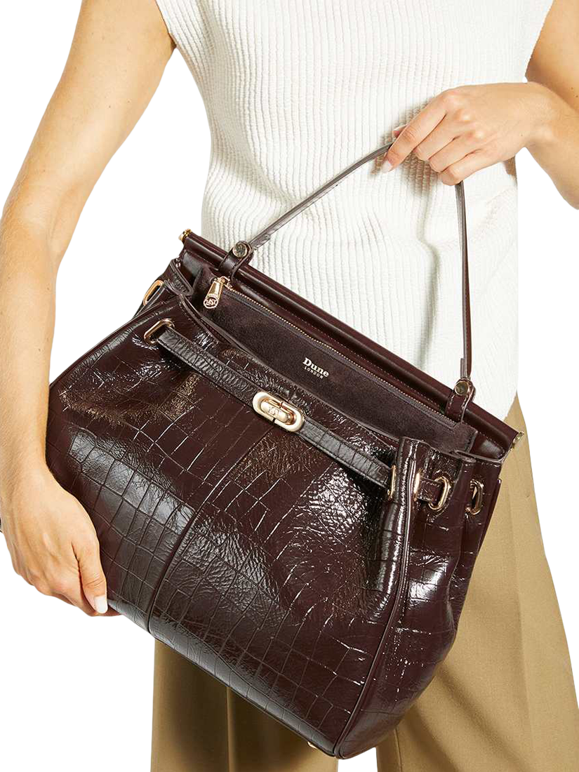 Product image 2 of 5, which shows Dune London Dynamic Croc Leather Handbag, Brown