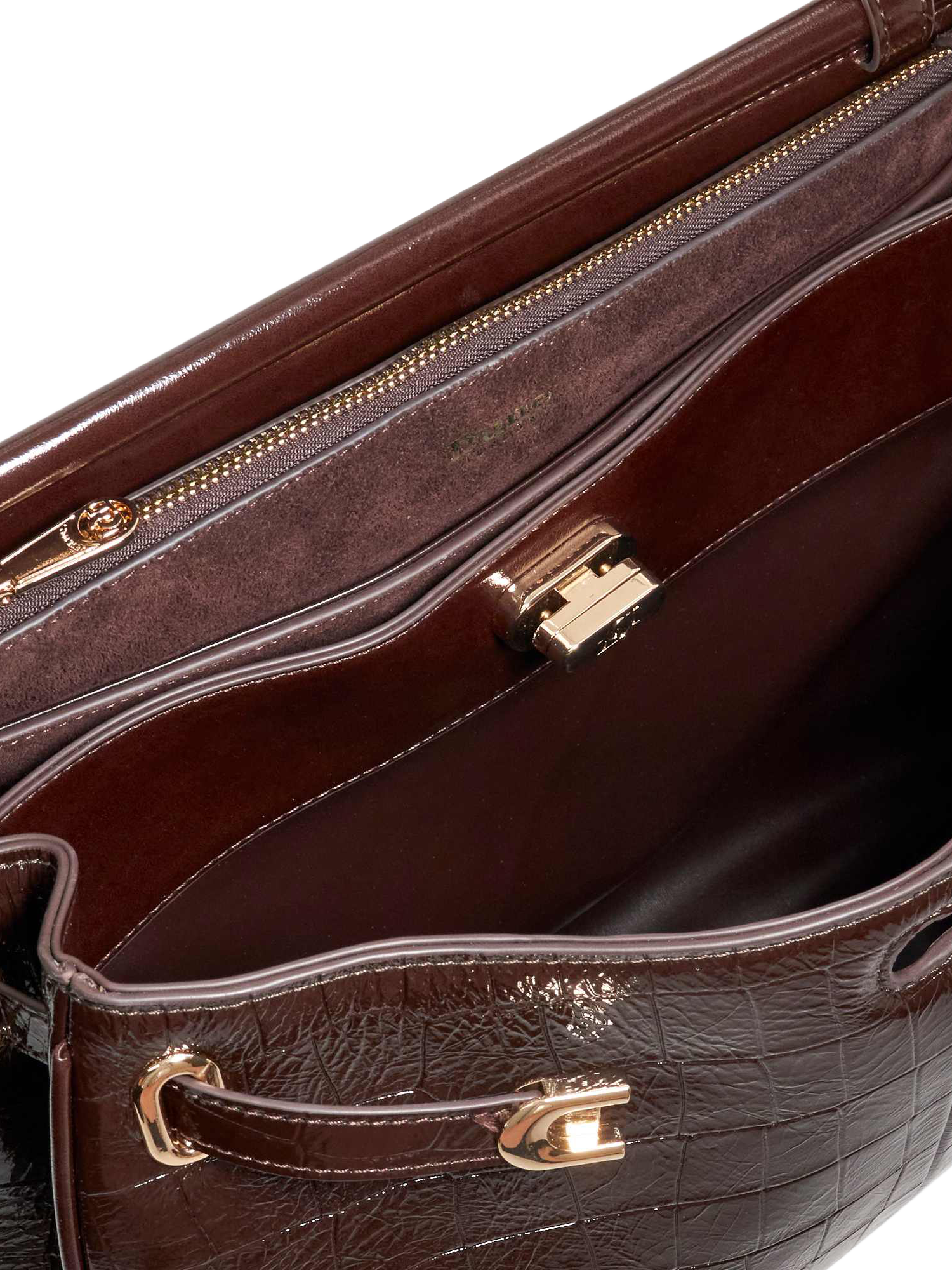 Product image 4 of 5, which shows Dune London Dynamic Croc Leather Handbag, Brown