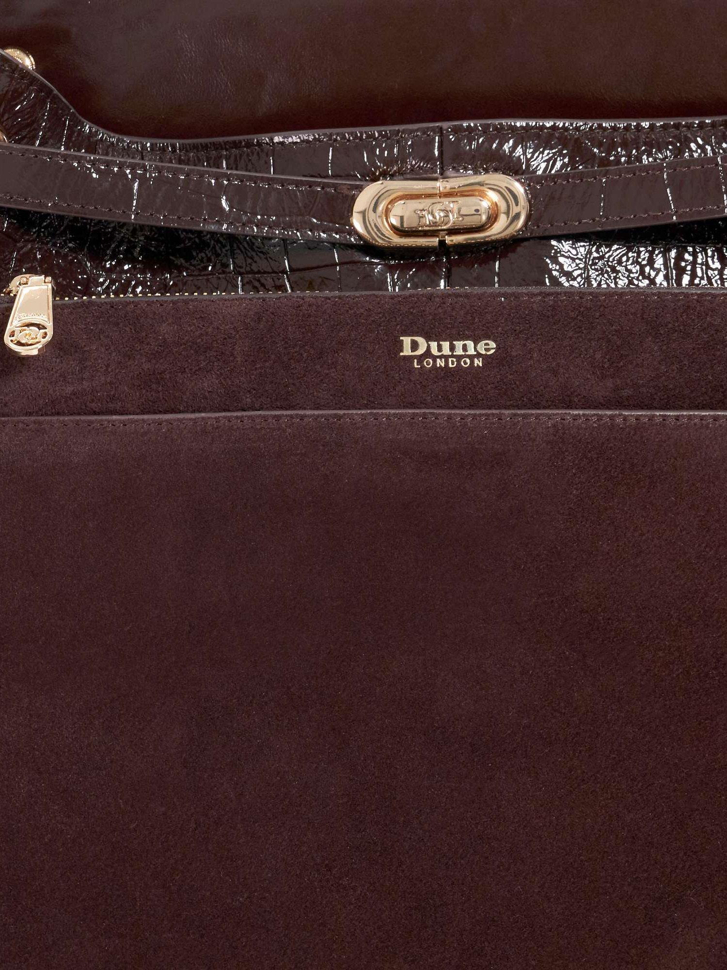 Product image 5 of 5, which shows Dune London Dynamic Croc Leather Handbag, Brown