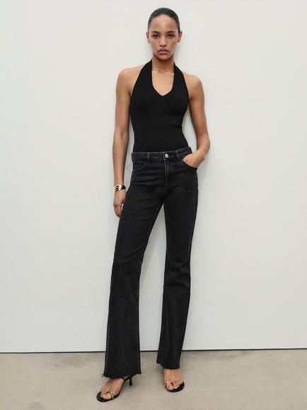 Mango Fiona Mid Rise Flare Jeans - view 2, Dark Grey