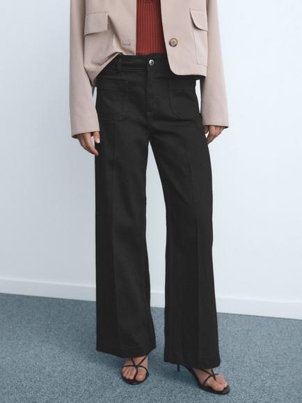 Mango Jessie Patch Pocket Wide Leg Jeans, Open Grey