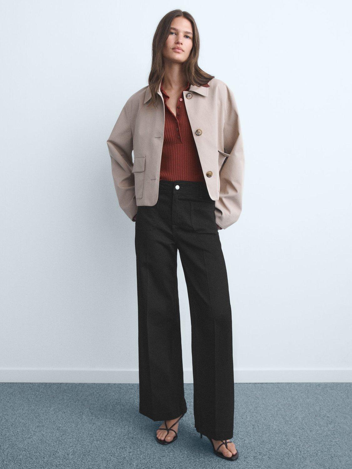 Product image 2 of 8, which shows Mango Jessie Patch Pocket Wide Leg Jeans, Open Grey, 4