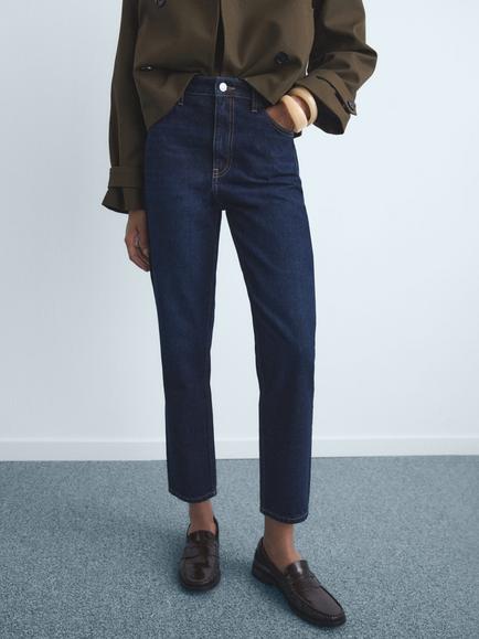 Mango Mid Rise Mom2000 Jeans, Dark Blue, Dark Blue