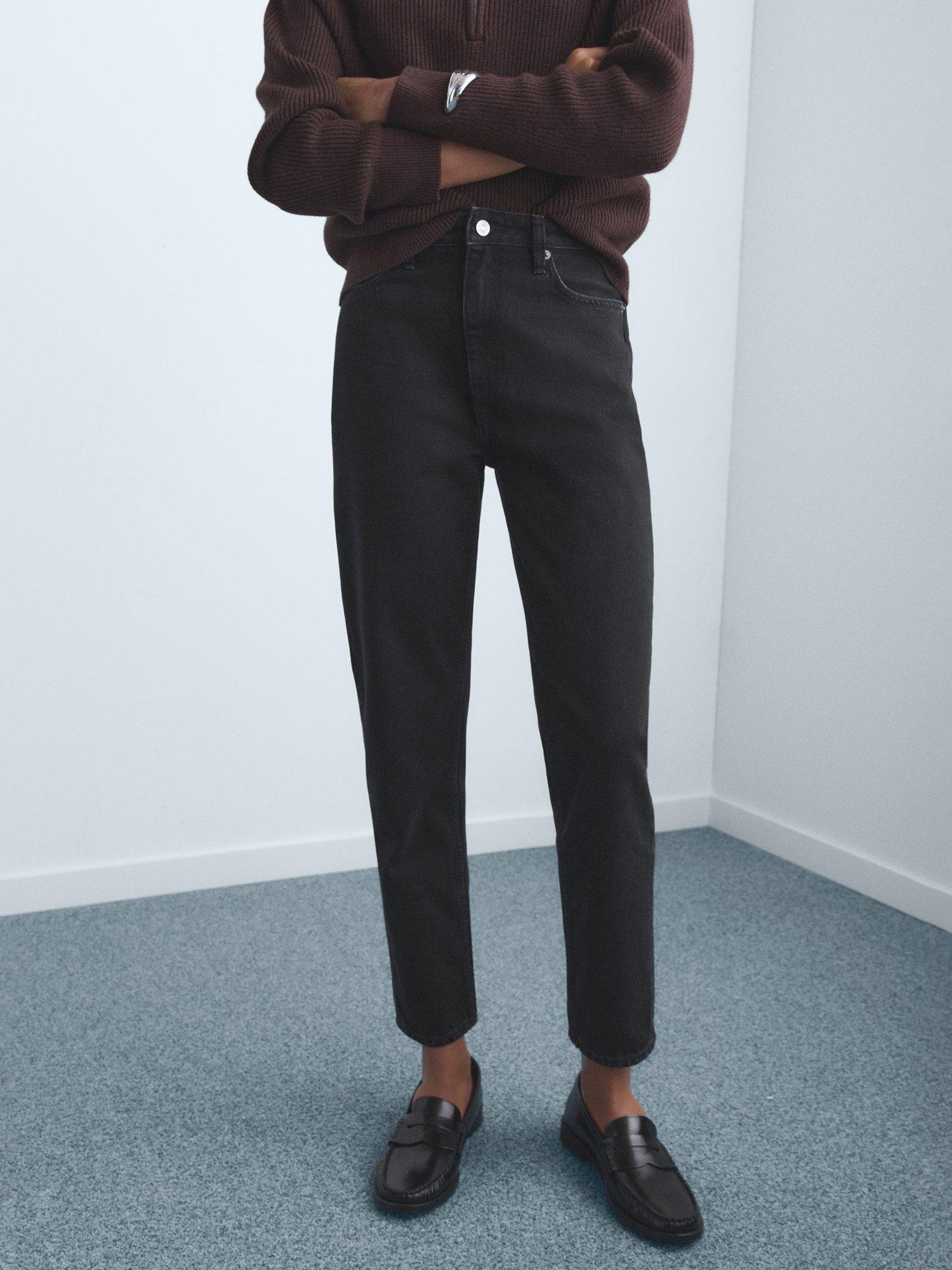 Product image 1 of 9, which shows Mango High Rise Mom Jeans, Open Black, 10
