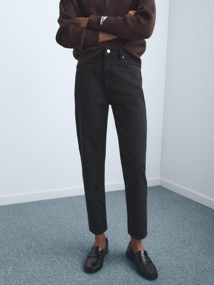 Mango High Rise Mom Jeans, Open Black, Open Black