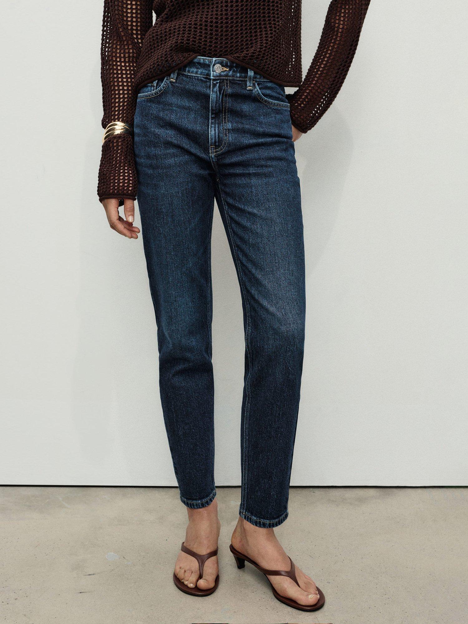 Product image 1 of 9, which shows Mango High Rise Mom Jeans, Navy Blue, 10