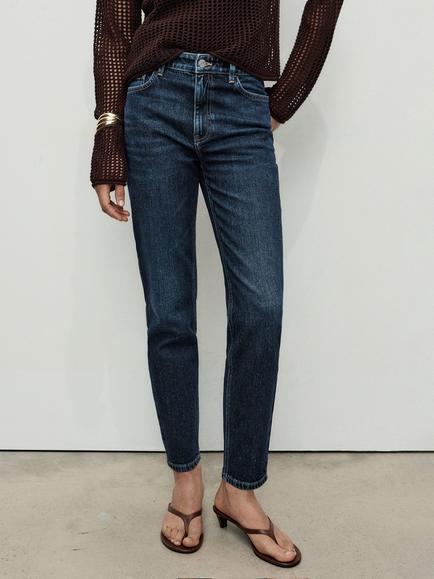 Mango High Rise Mom Jeans, Navy Blue, Navy Blue