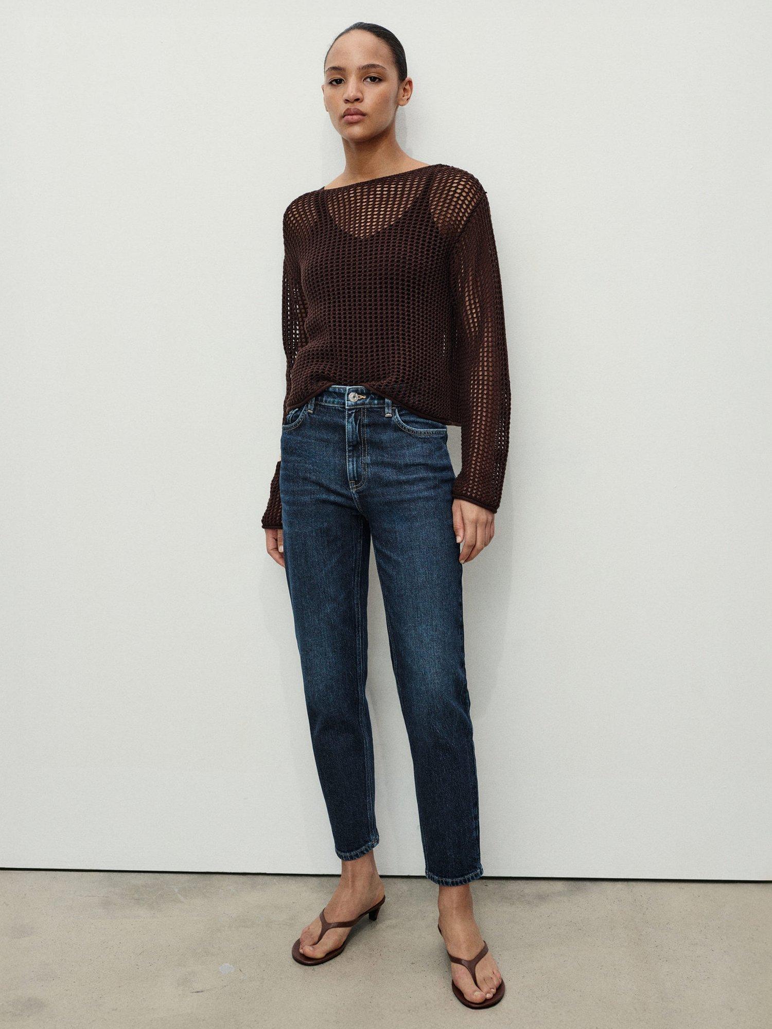 Product image 2 of 9, which shows Mango High Rise Mom Jeans, Navy Blue, 10