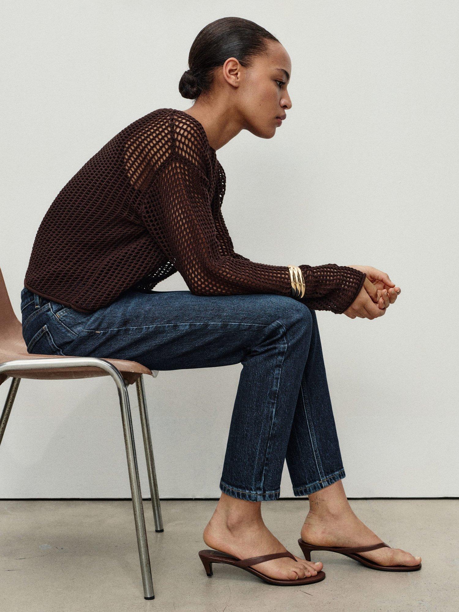 Product image 6 of 9, which shows Mango High Rise Mom Jeans, Navy Blue, 10