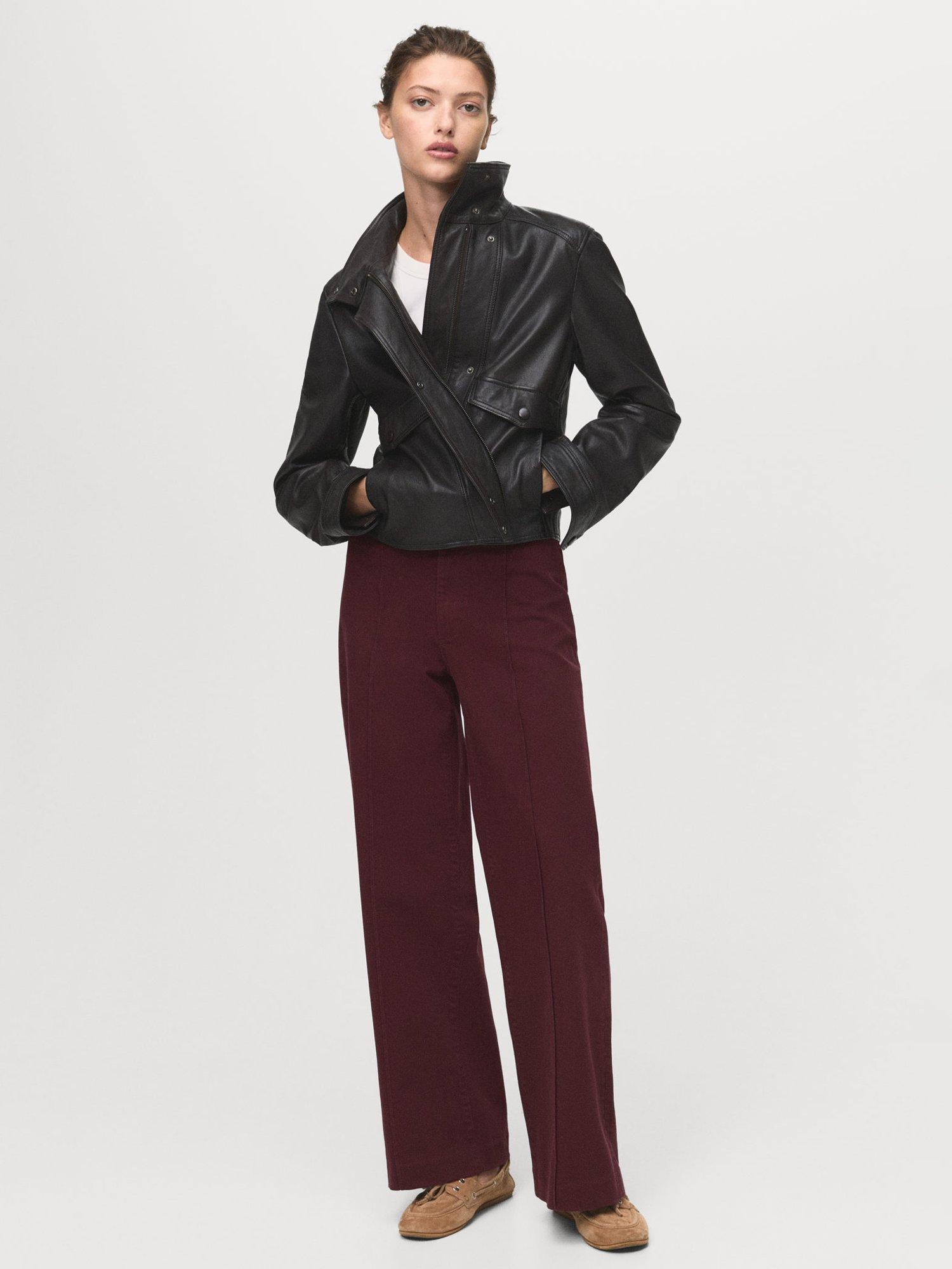 Product image 2 of 7, which shows Mango Paloma Cotton Blend Straight Leg Jeans, Dark Red, 4