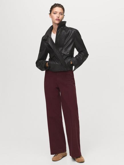 Mango Paloma Cotton Blend Straight Leg Jeans - view 2, Dark Red