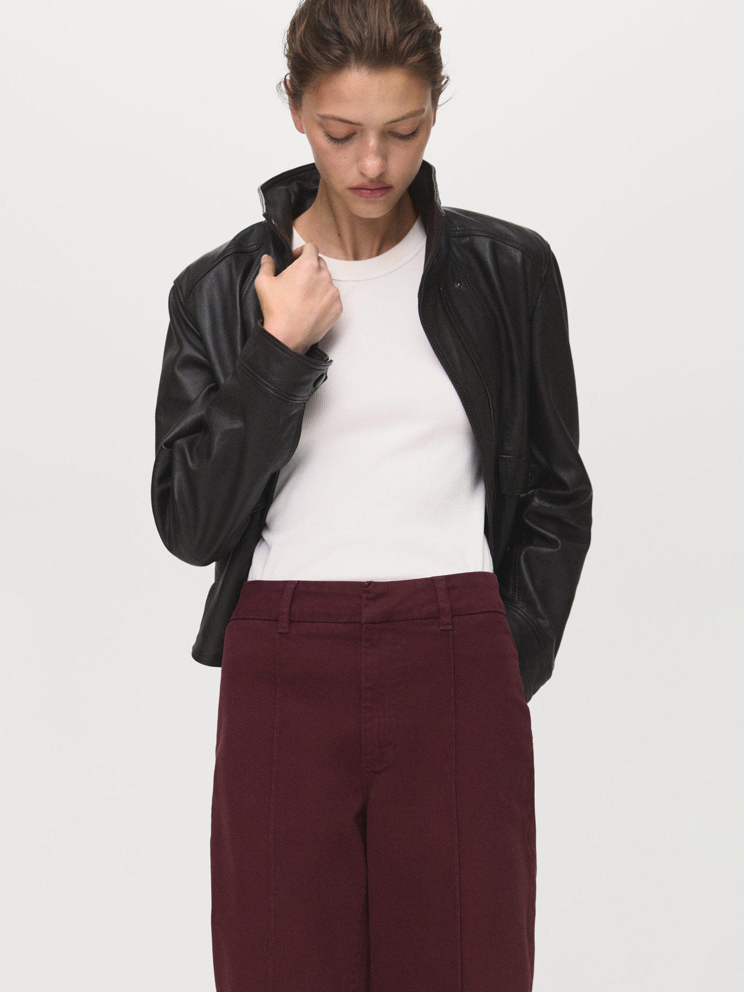 Product image 6 of 7, which shows Mango Paloma Cotton Blend Straight Leg Jeans, Dark Red, 4