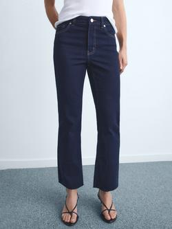 Mango Sienna Flared Cropped Jeans, Dark Blue