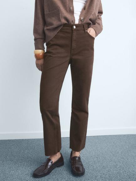 Mango Sienna Flared Cropped Jeans, Dark Brown, Dark Brown
