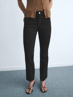 Mango Sienne Flare Cropped Jeans, Black, Black