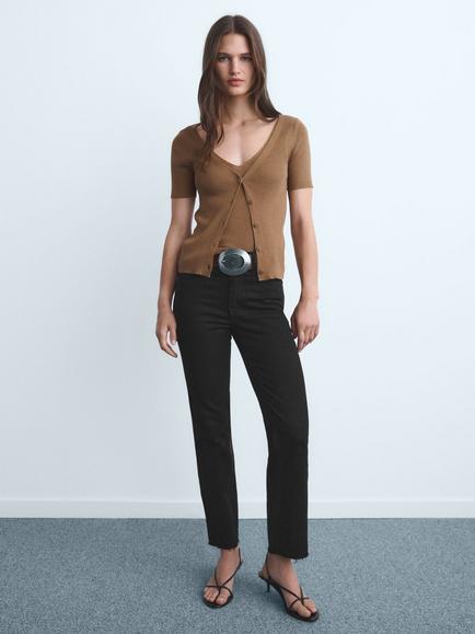 Mango Sienne Flare Cropped Jeans, Black - view 2, Black