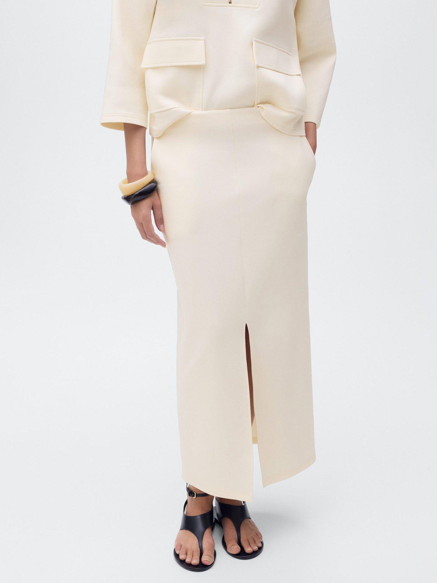 Product image 1 of 7, which shows Mango Johnny Slit Detail Skirt, Light Beige, XL