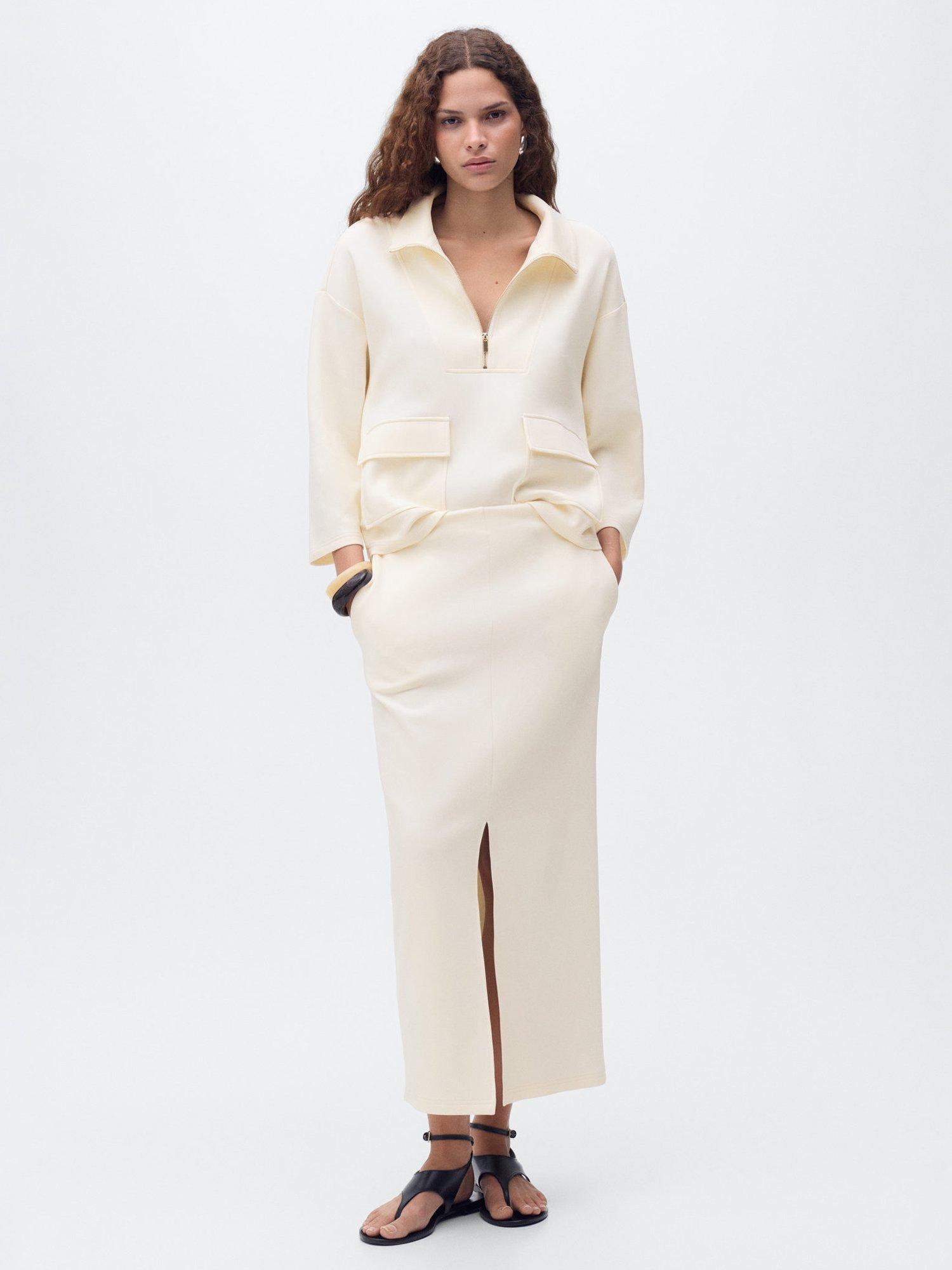 Product image 2 of 7, which shows Mango Johnny Slit Detail Skirt, Light Beige, XL