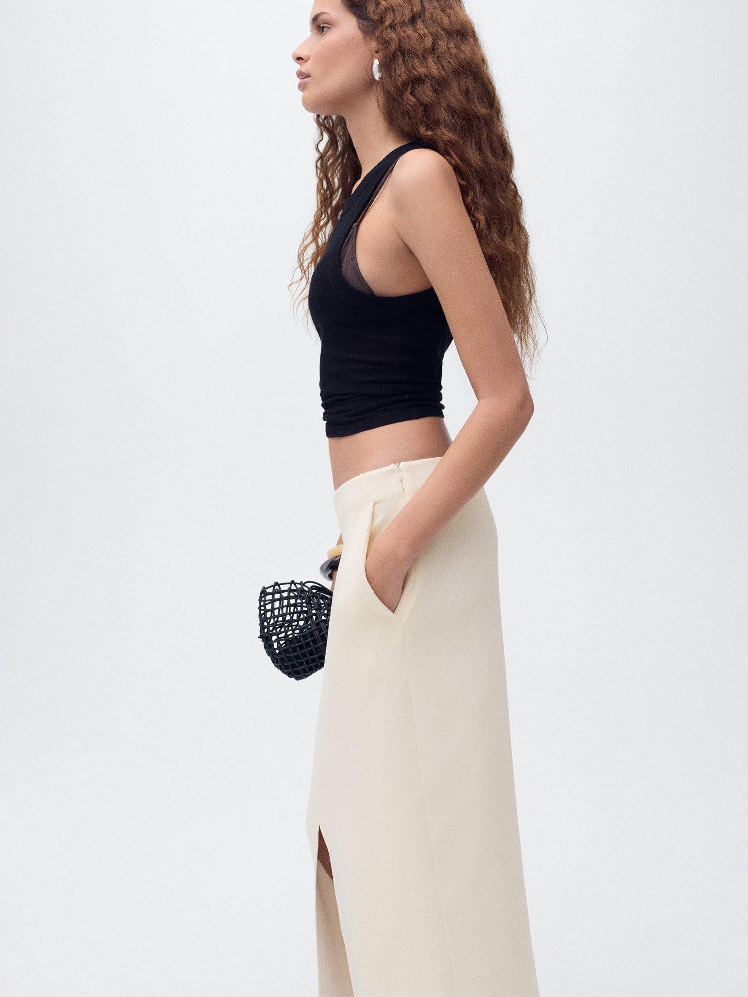 Product image 6 of 7, which shows Mango Johnny Slit Detail Skirt, Light Beige, XL