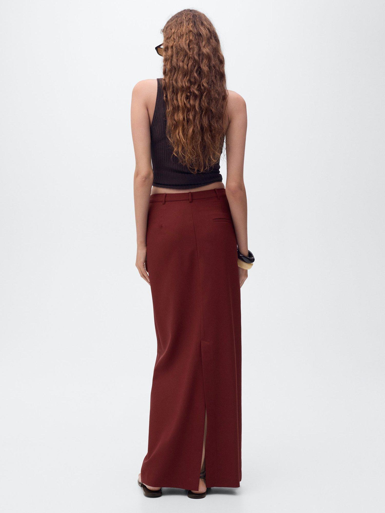Product image 4 of 6, which shows Mango Karibi Straight Maxi Skirt, Dark Red, XL