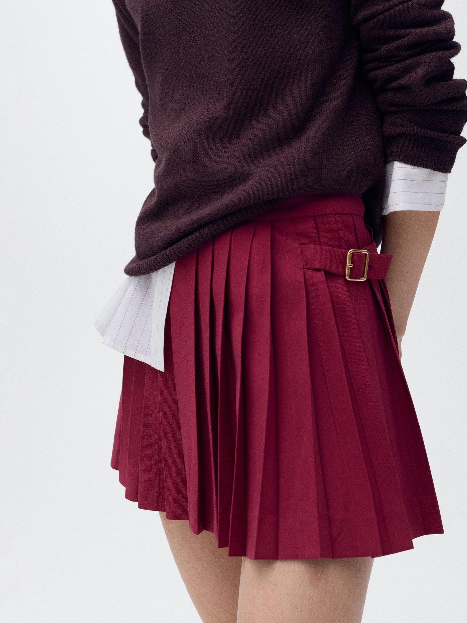 Mango Naia Pleated Mini Skirt, Dark Red