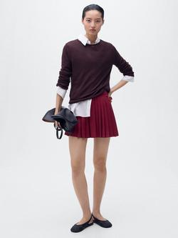 Mango Naia Pleated Mini Skirt, Dark Red - view 2, Dark Red