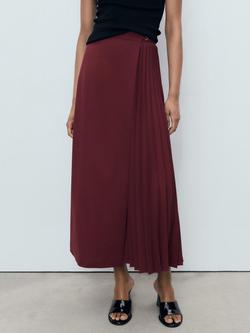 Mango Office Pleated Crossover Skirt, Dark Red