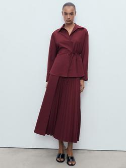 Mango Office Pleated Crossover Skirt - view 2, Dark Red